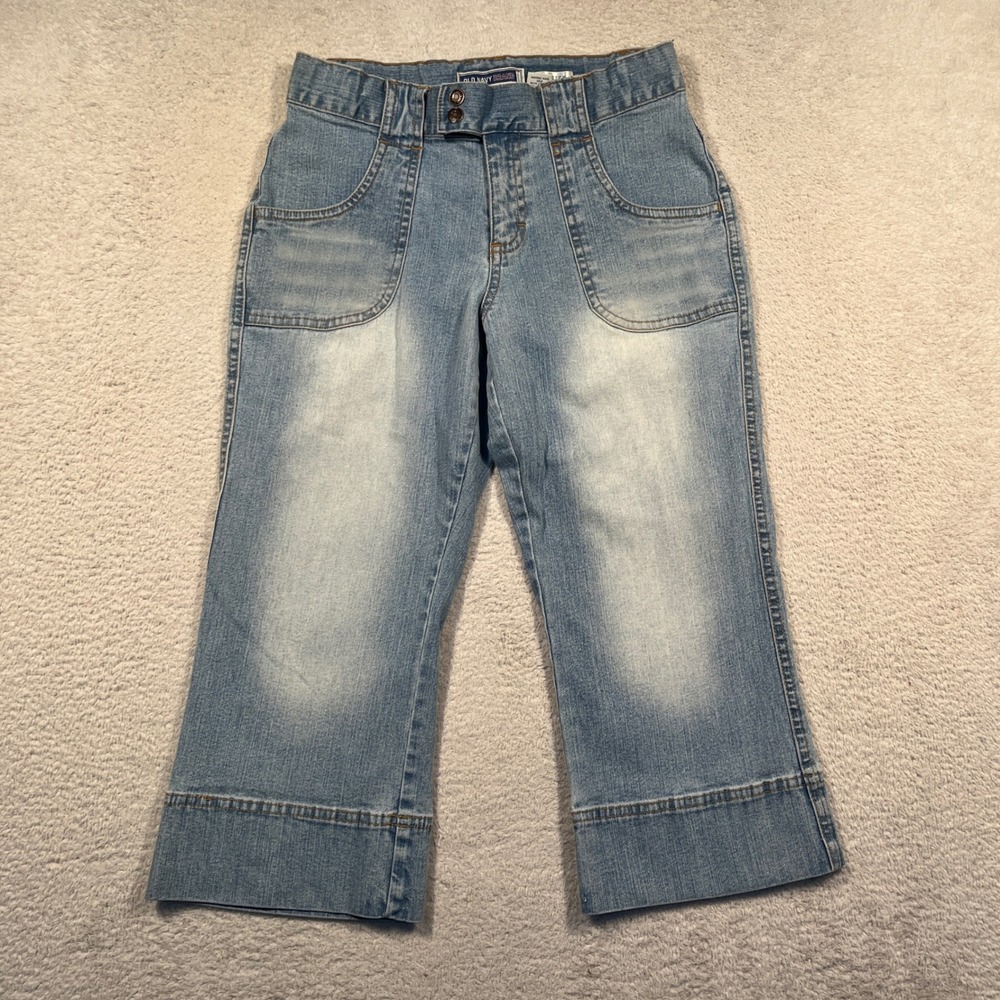 Vintage Y2K Old Navy Blue Jeans Capri Stretch Denim Girl's Size 14 2002 Wide Leg